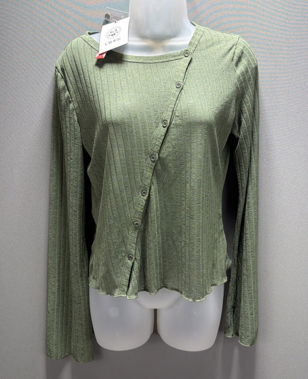 Cider Asymmetrical Long Sleeve Button Top Ribbed Size XL NWT